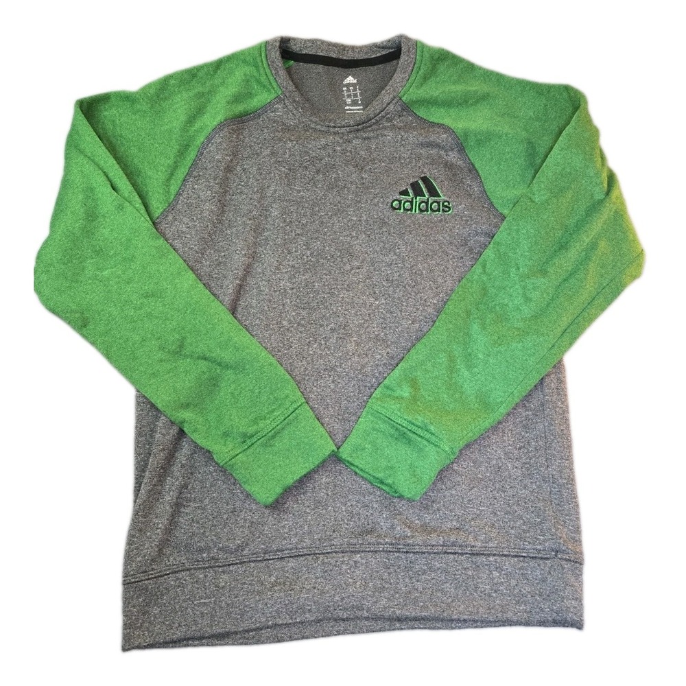 Adidas Climawarm Crewneck Mens Small Gray Green Fleece Pullover Sweatshirt S